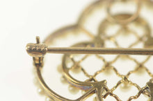 Load image into Gallery viewer, 14K Victorian Seed Pearl Flower Clover Filigree Pin/Brooch Yellow Gold