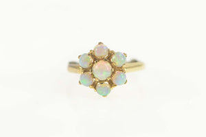 14K Victorian Opal Flower Cluster Statement Ring Size 4.75 Yellow Gold
