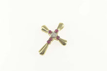 Load image into Gallery viewer, 10K 0.29 Ctw Ruby Diamond Inset Classic Cross Pendant Yellow Gold