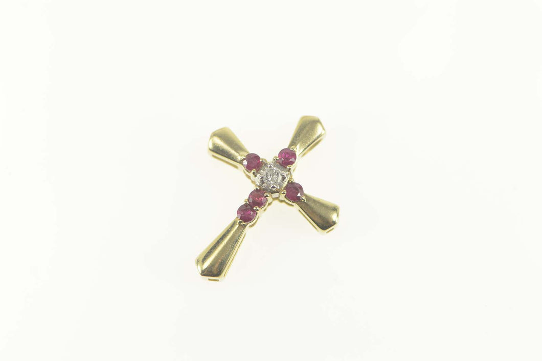 10K 0.29 Ctw Ruby Diamond Inset Classic Cross Pendant Yellow Gold