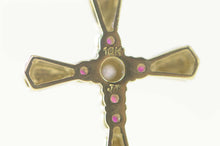 Load image into Gallery viewer, 10K 0.29 Ctw Ruby Diamond Inset Classic Cross Pendant Yellow Gold