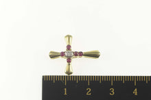 Load image into Gallery viewer, 10K 0.29 Ctw Ruby Diamond Inset Classic Cross Pendant Yellow Gold
