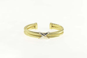 14K David Yurman Double Cable Cuff Two Tone Bracelet 6.75" Yellow Gold