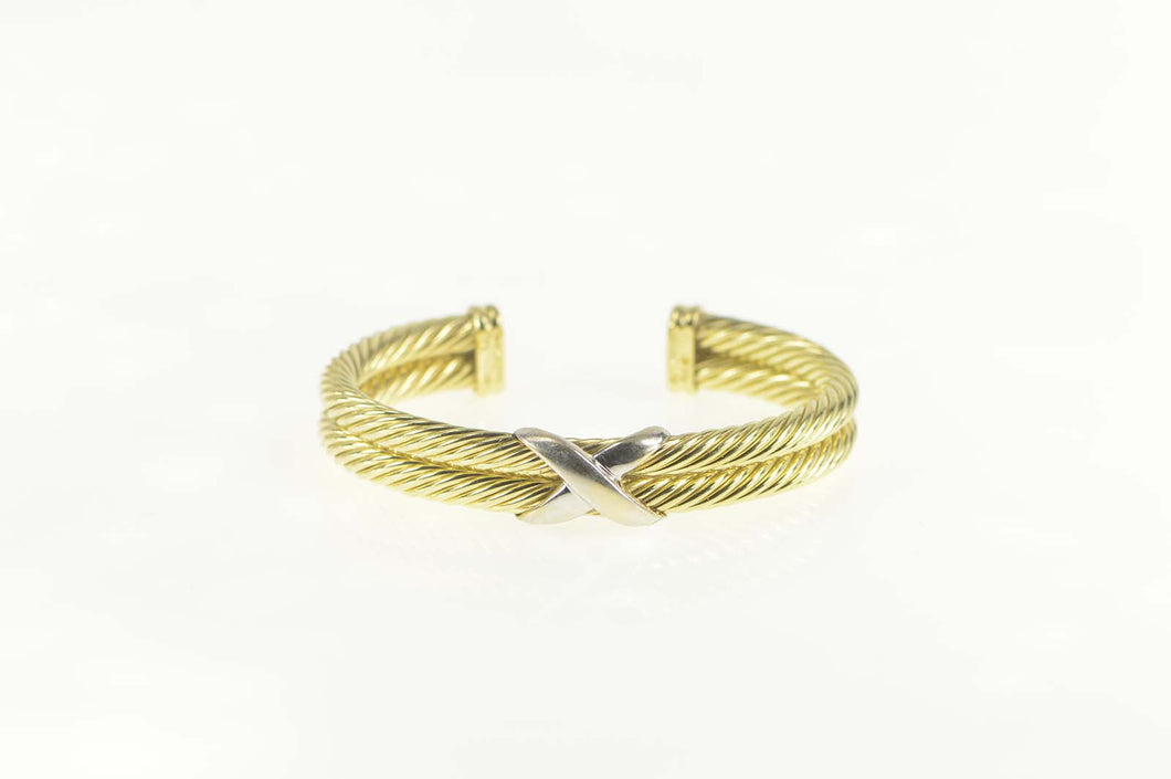 14K David Yurman Double Cable Cuff Two Tone Bracelet 6.75