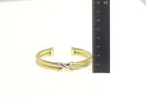 14K David Yurman Double Cable Cuff Two Tone Bracelet 6.75" Yellow Gold