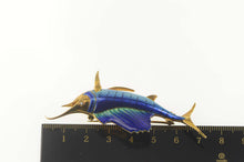 Load image into Gallery viewer, 18K Diamond Ornate Enamel Marlin Statement Pin/Brooch Yellow Gold