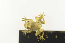 Load image into Gallery viewer, 18K Ruby Eyed Ornate Textured Frog Toad Pin/Brooch Yellow Gold