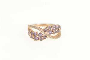 10K Amethyst Diamond Wavy Criss Cross Ring Size 7 Rose Gold