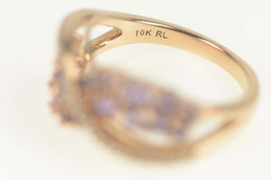 10K Amethyst Diamond Wavy Criss Cross Ring Size 7 Rose Gold