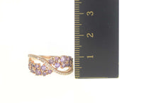 Load image into Gallery viewer, 10K Amethyst Diamond Wavy Criss Cross Ring Size 7 Rose Gold