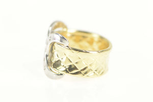 14K Two Tone Diamond Buckle Wrap Tufted Band Ring Size 9.5 Yellow Gold