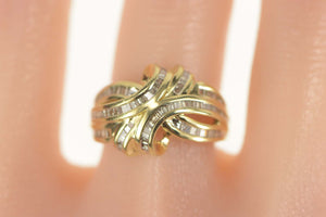 10K 1.00 Ctw Diamond Baguette Curvy Statement Ring Size 8 Yellow Gold