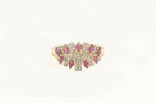 Load image into Gallery viewer, 10K Pear Ruby Diamond Curved Statement Band Ring Size 10 Yellow Gold