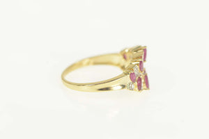 10K Pear Ruby Diamond Curved Statement Band Ring Size 10 Yellow Gold