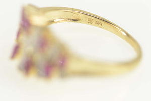 10K Pear Ruby Diamond Curved Statement Band Ring Size 10 Yellow Gold