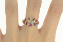 Load image into Gallery viewer, 10K Pear Ruby Diamond Curved Statement Band Ring Size 10 Yellow Gold