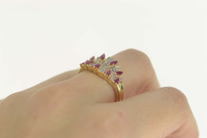 10K Pear Ruby Diamond Curved Statement Band Ring Size 10 Yellow Gold