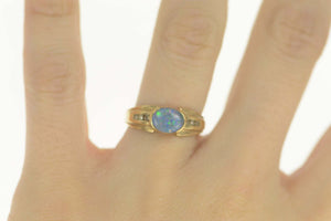 10K Oval Sim. Opal Diamond Accent Classic Ring Size 7 Yellow Gold