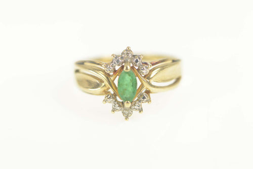 10K Marquise Emerald Diamond Accent Statement Ring Size 8 Yellow Gold