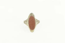 Load image into Gallery viewer, 10K Goldstone Inset Art Deco Filigree Ornate Ring Size 3.5 White Gold
