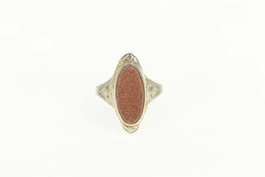 10K Goldstone Inset Art Deco Filigree Ornate Ring Size 3.5 White Gold