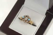 Load image into Gallery viewer, 14K Victorian Turquoise Pearl Engagement Setting Ring Size 4.25 Yellow Gold