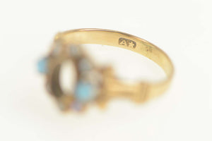 14K Victorian Turquoise Pearl Engagement Setting Ring Size 4.25 Yellow Gold