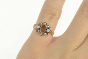 14K Victorian Turquoise Pearl Engagement Setting Ring Size 4.25 Yellow Gold