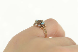 14K Victorian Turquoise Pearl Engagement Setting Ring Size 4.25 Yellow Gold