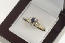 Load image into Gallery viewer, 14K Natural Sapphire Cluster Halo Engagement Ring Size 8.5 Yellow Gold