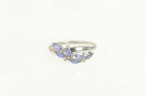 10K Marquise Tanzanite Diamond Wavy Ring Size 7 White Gold