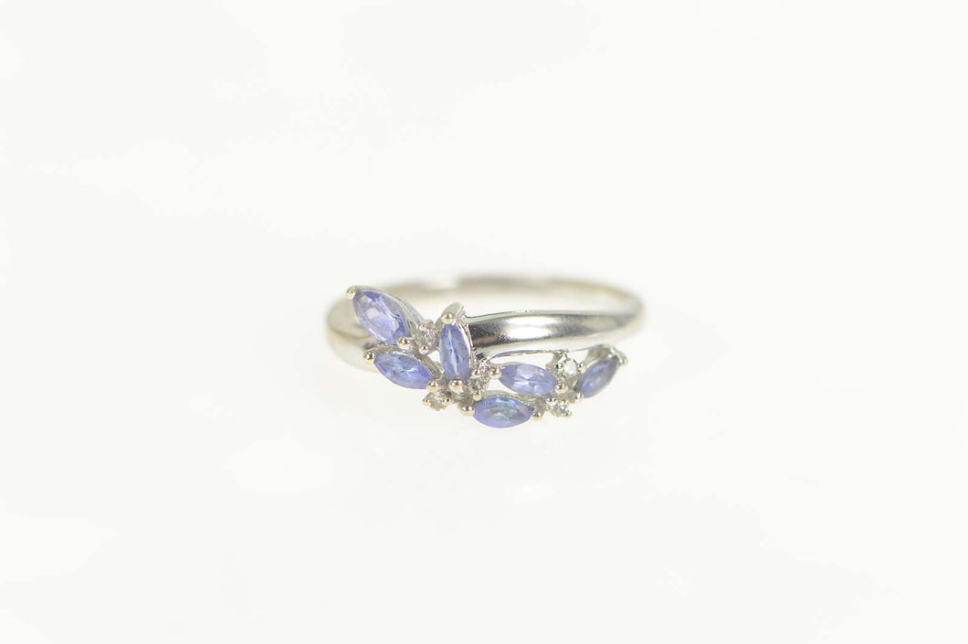10K Marquise Tanzanite Diamond Wavy Ring Size 7 White Gold