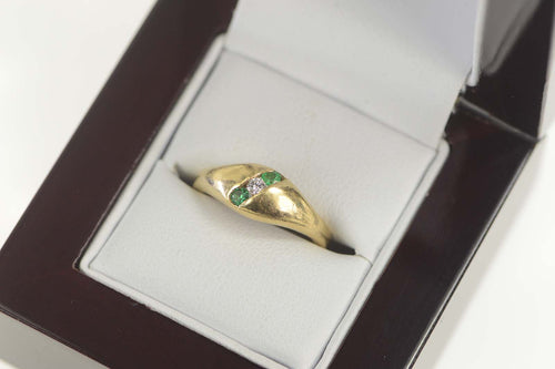 14K Natural Emerald Diamond Striped Retro Ring Size 5 Yellow Gold