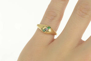 14K Natural Emerald Diamond Striped Retro Ring Size 5 Yellow Gold