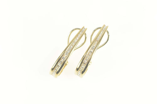 14K 1.00 Ctw VVS Baguette Diamond Oval Hoop Earrings Yellow Gold