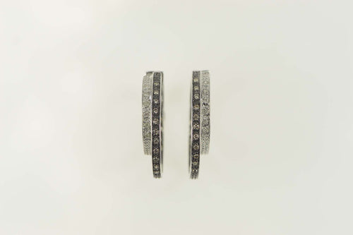 14K Diamond Inset Layered Look Statement Hoop Earrings White Gold