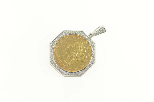 14K 1.08 Ctw Diamond 1892 $10 American Eagle Coin Pendant Yellow Gold