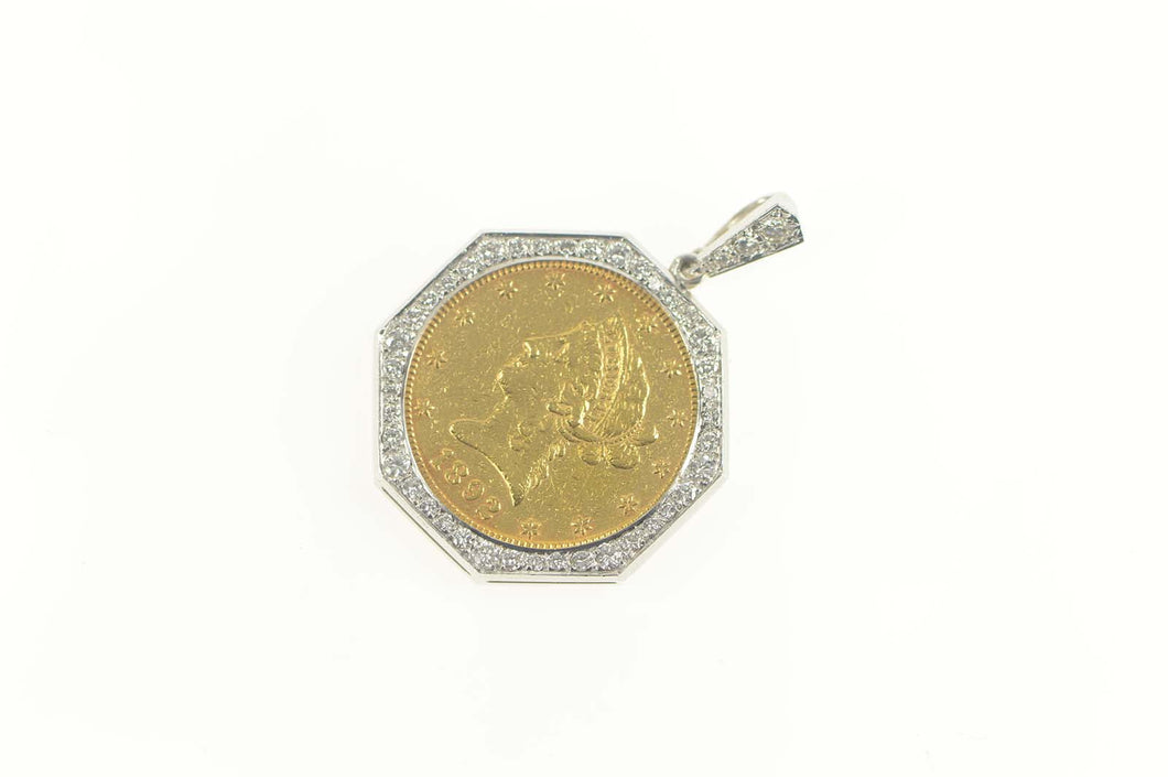 14K 1.08 Ctw Diamond 1892 $10 American Eagle Coin Pendant Yellow Gold