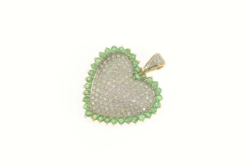 10K 3.00 Ctw Pave Diamond Emerald Halo Heart Pendant Yellow Gold