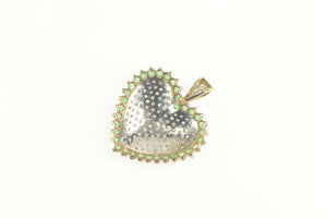 10K 3.00 Ctw Pave Diamond Emerald Halo Heart Pendant Yellow Gold