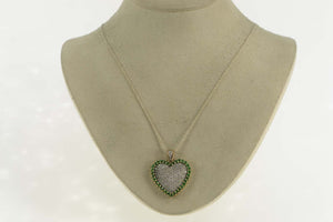 10K 3.00 Ctw Pave Diamond Emerald Halo Heart Pendant Yellow Gold