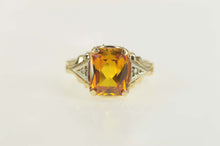 Load image into Gallery viewer, 10K Emerald Cut Synthetic Citrine Diamond Ring Size 7 Yellow Gold