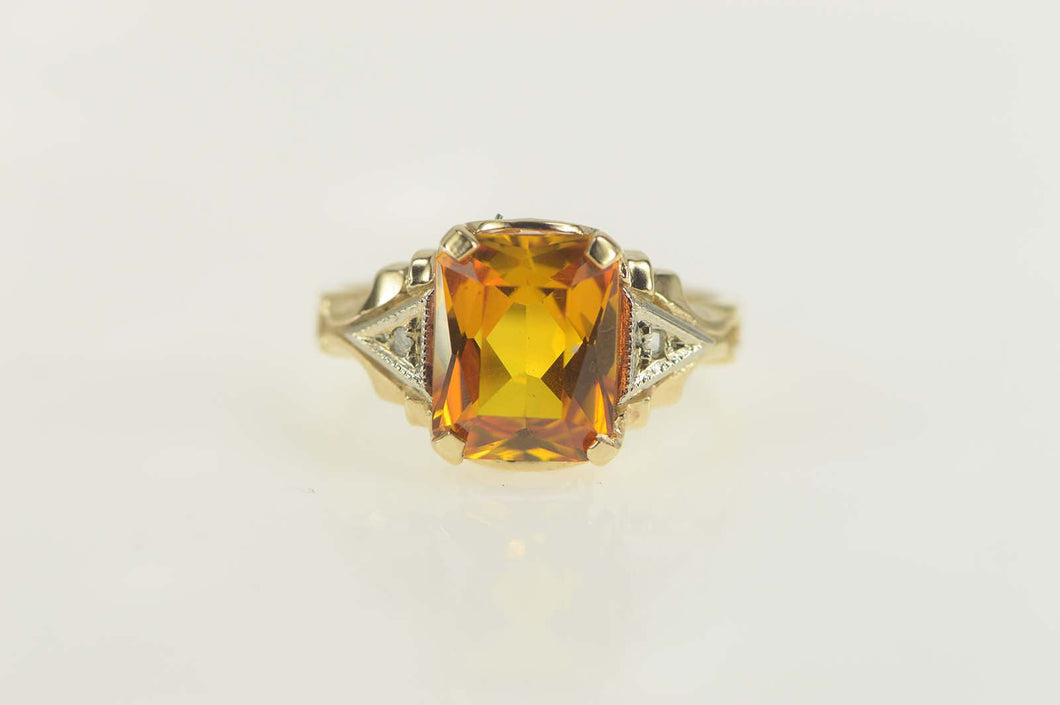 10K Emerald Cut Synthetic Citrine Diamond Ring Size 7 Yellow Gold