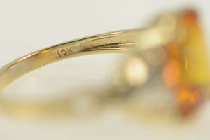 10K Emerald Cut Synthetic Citrine Diamond Ring Size 7 Yellow Gold