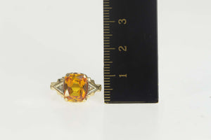 10K Emerald Cut Synthetic Citrine Diamond Ring Size 7 Yellow Gold