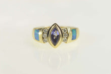 Load image into Gallery viewer, 14K Tanzanite Diamond Black Opal Statement Ring Size 7 Yellow Gold