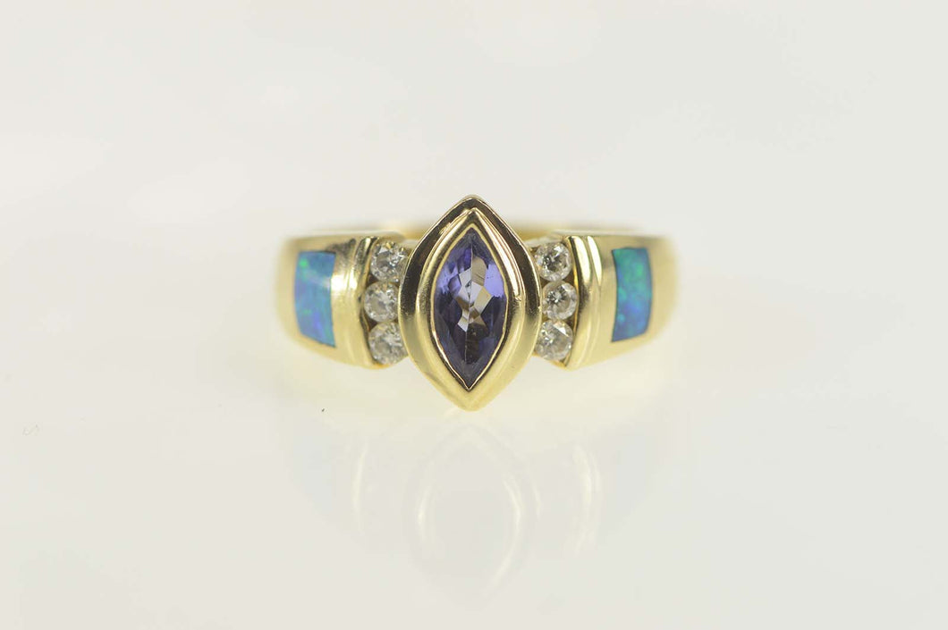 14K Tanzanite Diamond Black Opal Statement Ring Size 7 Yellow Gold