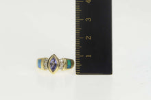 Load image into Gallery viewer, 14K Tanzanite Diamond Black Opal Statement Ring Size 7 Yellow Gold