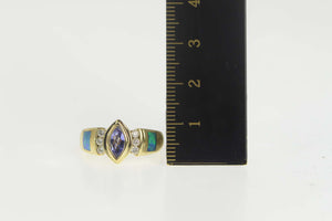 14K Tanzanite Diamond Black Opal Statement Ring Size 7 Yellow Gold