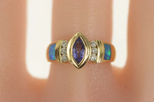 Load image into Gallery viewer, 14K Tanzanite Diamond Black Opal Statement Ring Size 7 Yellow Gold
